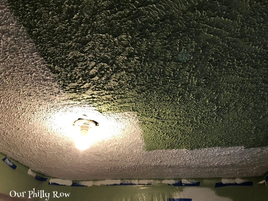 This shot taken while I was painting the extremely textured ceiling from green to Tundra. The porcelain socket replaced the hideous ceiling fixture that was there when we bought the house, but it will be replaced soon.
